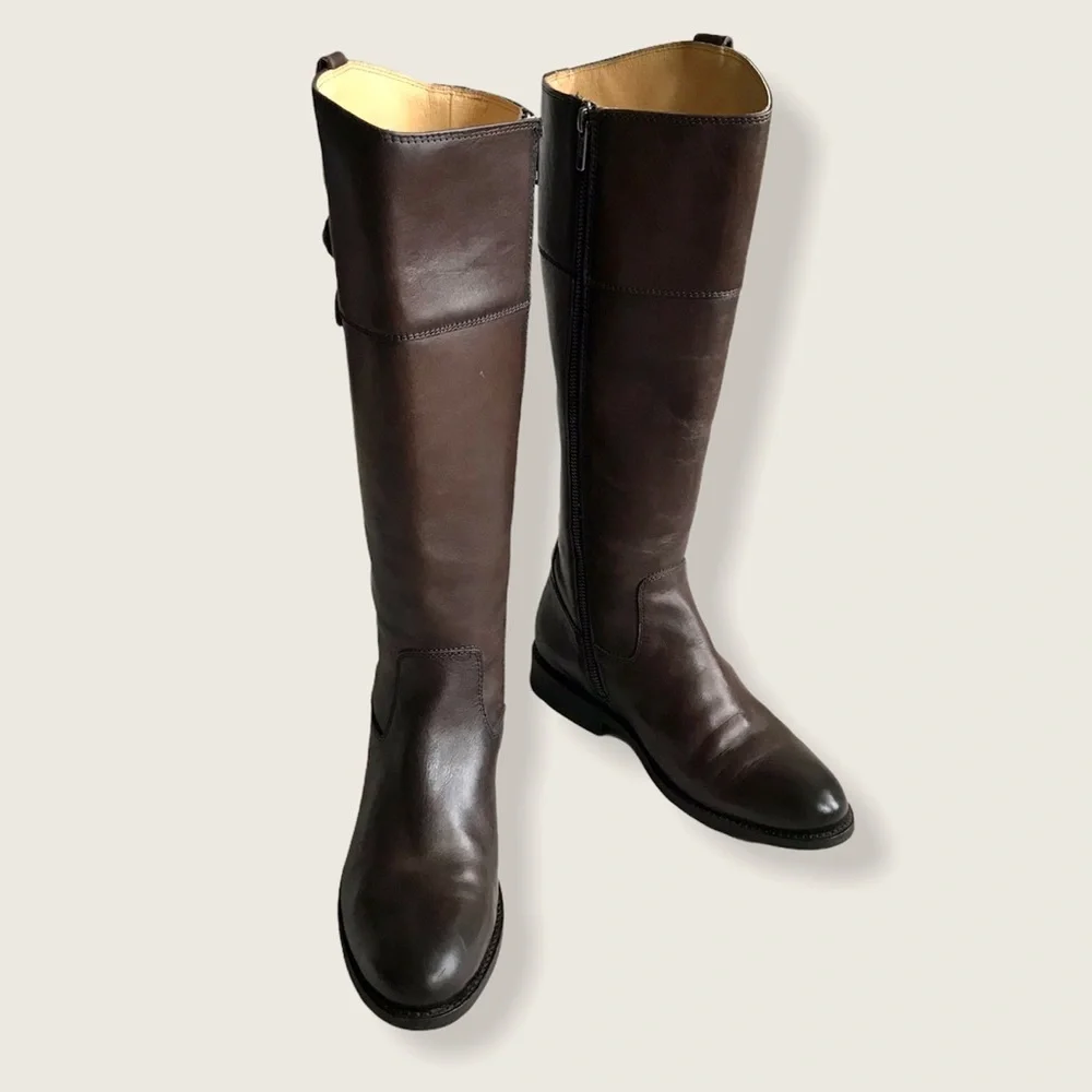 $399 Frye Jayden Button KneeHigh Brown Leather Equestrian Riding Cottoncore Boot